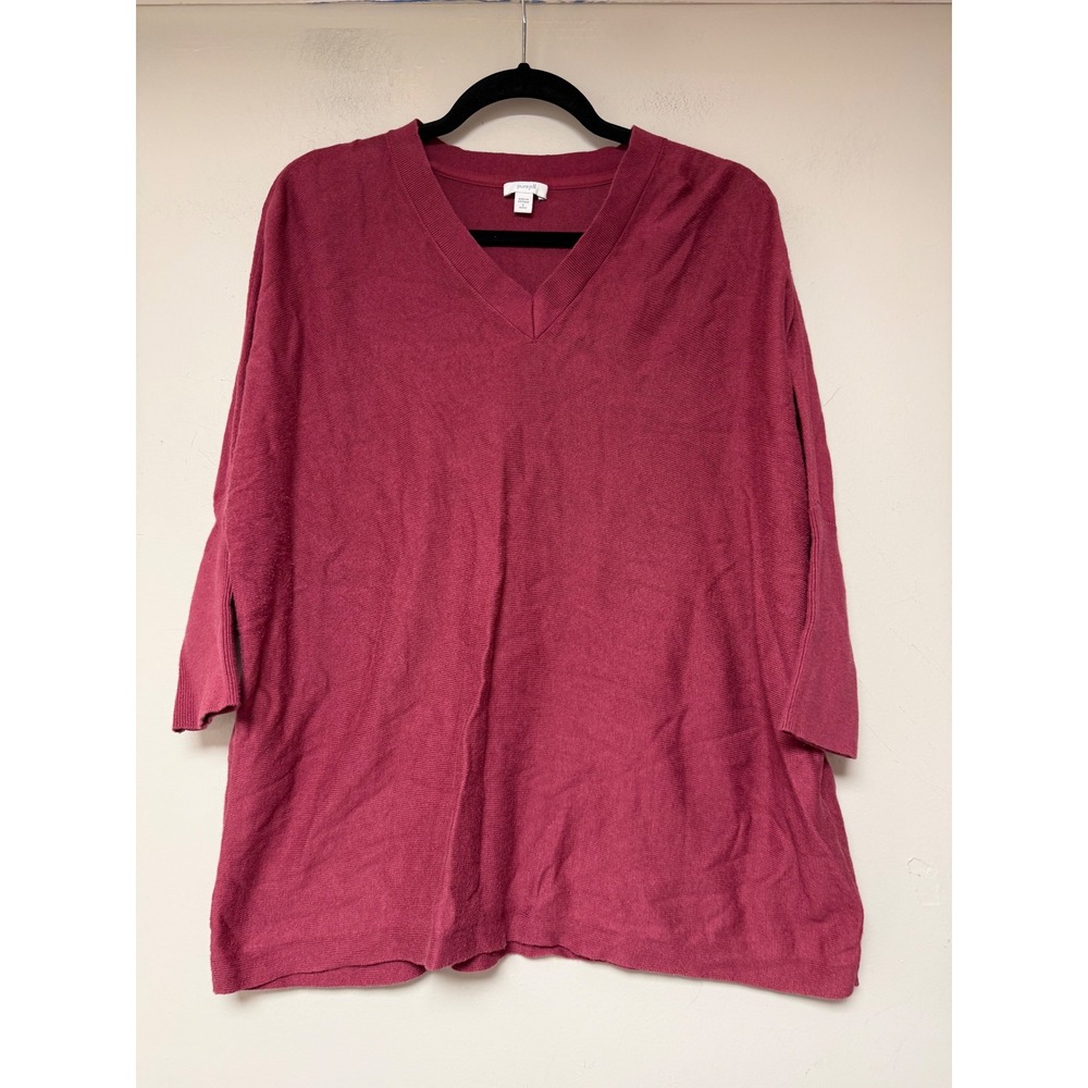 Pure j Jill Burgundy V Neck‎ 3/4 Sleeve Knit Sweater Top Petite Small